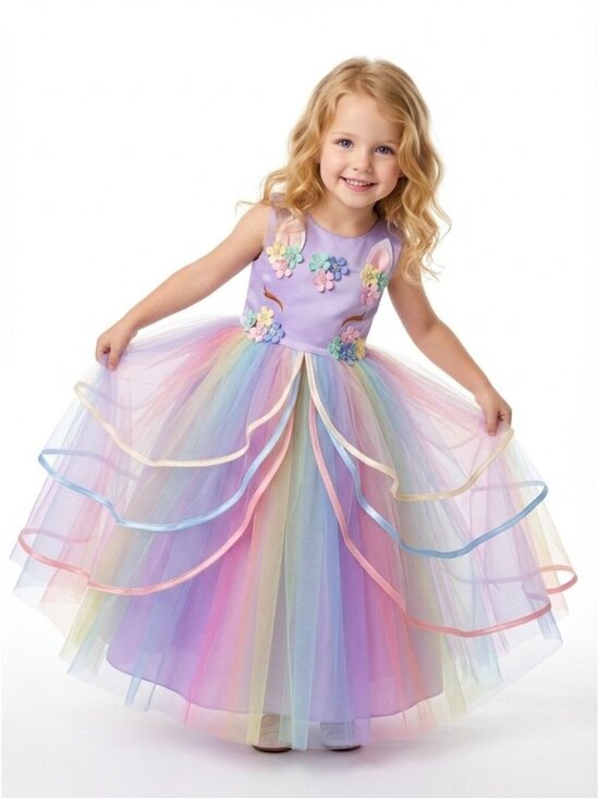 Other - Girls Unicorn Inspired Rainbow Princess Dress  (Size 4)